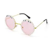 Calkkrer Occhiali da sole da sposa Montatura rotonda con perle per signore, occhiali da sole da sposa vintage, regalo da sposa per il matrimonio, attrezzatura per la festa della sposa più giovane.