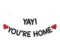 Calkkrer Yay! You're Home Banner Nero Glitter, Decorazione Bentornato a Casa, Ghirlanda di Bentornato, Banner Bentornato Porta, Decorazione Festa Bentornati