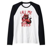 Call Me Never - Occhiali con Motivo Gatto Nero e Cuore, Stile retrò Maglia con Maniche Raglan