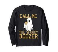 Call Me The Spooky Boozer Cute Ghost Drinking Beer Halloween Maglia a Manica