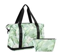 calla fiori di giglio colori pastello verde menta borsone da viaggio durante la notte borsone a tracolla weekender borsa da allenamento sport con borsa da toilette per viaggi di lavoro set da 2 pezzi,