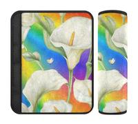 Calla Lily Fiore Farfalla Arcobaleno 2 pz Cintura di Sicurezza Stop Cintura di Sicurezza Taglio nel Collo per la maggior parte delle auto Protector para cinturón de carro