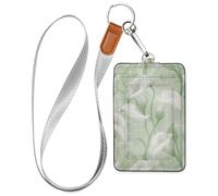Calla Lily Flower - Porta badge in pelle verde menta, con cordino e porta carte di credito per ufficio, scuola, biglietti d'auguri, biglietti d'auguri, biglietti d'ingresso