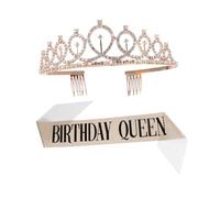 CALLARON 2 Pezzi set di cinturini a fascia di compleanno d'oro di compleanno argento di compleanno Birthday Queen Sash cintura galateo da festa fascia per la festa placcatura