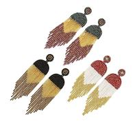 CALLARON 3paia Beaded Tassel Earrings Bohemian Dangle Ear Jewelry for Summer Festivals Casual Outfits Parties Vintage Ethnic Style Statement Earrings