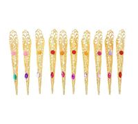 CALLARON Anelli per Unghie Donna in Lega Oro con Pietre Colorate, Decorazioni per Dita Lunghe, Accessori Costume per Belly Dance e Halloween, Confezione da 10 Pezzi Colore Colore Casuale