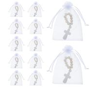 CALLARON Braccialetti Piccoli con Croce, per Battesimo, 40 Set | Shower e Prima Comunione, Perle Lisce in Legno e Sacchetti a Rete, Decorazioni e Omaggi