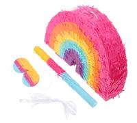 CALLARON Pignatta a Forma di Torta Arcobaleno in Carta per Feste di Compleanno e Anniversari, Giochi Interattivi da Riempire, Accessori Set con Benda e Pipistrello, Stile Boho Colorato