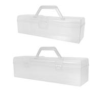 CALLARON Set 2 Custodie Portaoggetti Rettangolari in Plastica Trasparente con Manico, Organizer Portatile per Pennelli e Materiali Artistici, Adatto a Studenti e Uso in Studio