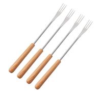 CALLARON Set 4 Forchette per Fonduta in Acciaio Inossidabile Manico in Legno, Bastoncini per Arrostire Marshmallow, per Bbq e Dolci, Manico Confortevole e Resistente