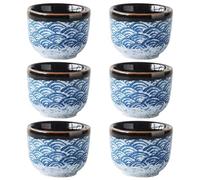 CALLARON Set 6 Tazze da Tè Giapponesi in Ceramica Motivo Onde, Tazze D’acqua Compatte e Resistenti, Adatte per Uso Domestico, Ufficio e Degustazione di Tè Tradizionale