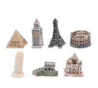CALLARON Set 7 Statue di Architettura in Resina per Decorazione Casa, Miniature di Edifici Famose Vintage Big Ben Torre Eiffel Colosseo, Sculture Architettoniche per Allestimenti