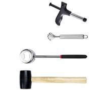 CALLARON Set Apri Guscio Noci di Cocco in Acciaio Inox 4 Pezzi Martello e Grattugia Utensili Cucina per Apertura Cocco Domestica e Negozi Resistente e Sicuro