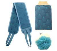 CALLARON Set Blu 3 Pezzi in Cotone e Poliestere Guanto Esfoliante Corpo Striscia Lunga per Pulizia Profonda della Schiena per Bagno e Doccia Ragazzo Ragazza