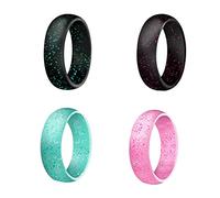 CALLARON Set da 4 Anelli in Silicone Glitterato da Donna, Anelli Sportivi Traspiranti e Flessibili, Design Ergonomico senza Segni, Colori Assortiti per Uso Quotidiano e Colore Casuale