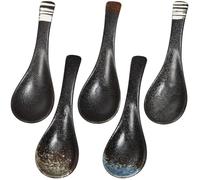 CALLARON Set di 5 Cucchiai da Riso in Ceramica, Stile Giapponese, Adatti a Uso Domestico per Zuppe e Brodi Asiatici Colore Casuale