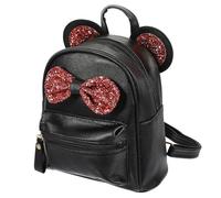 CALLARON Zaino Mini per Bambina Fiocco e Orecchie a Topo in Poliestere e Pu, Grande Apertura Zip, Stile Chic, per Gite un Giorno e Shopping, Colore Nero