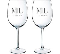 CALLE DEL REGALO Bicchieri da vino personalizzati | Bicchieri da vino in vetro da 58 cl (MONOGRAMMA, 2 BICCHIERI CON ASTUCCIO)