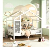 Callicarpa Lettino per bambini 90 x 200 cm, letto per bambini con protezione anticaduta, letto per ragazzi e ragazze in legno con pannello e 2 cassetti, con rete a doghe, bianco, senza materasso