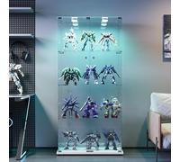 Callicarpa Vetrina in vetro con luce a battente, striscia LED e ante in vetro, vetrina da collezione per soggiorno, ufficio, sala giochi in bianco/nero (bianco, vetrina con doppie porte, 4 livelli +