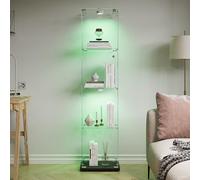 Callicarpa Vetrina in vetro con luce a battente, striscia LED e ante in vetro, vetrina da collezione per soggiorno, ufficio, sala giochi in bianco/nero (nero, vetrina con una porta, 4 livelli + luce a