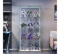 Callicarpa Vetrina in vetro con luce a battente, striscia LED e ante in vetro, vetrina da collezione per soggiorno, ufficio, sala giochi in bianco/nero (bianco, vetrina con doppie porte, 4 livelli +