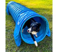 Callieway® Dog Agility Tunnel Profi, 60cmØ, Agility Tunnel (Conforme alla FCI) - Smart Grip a 360° + 2 Sacchi di Sabbia già Inclusi! (5m, Cyan)