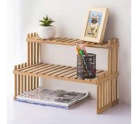 CALLOVE Mensola da tavolo, supporto per piante, organizer, espositore, legno, 2 ripiani, scrivania in bambù, scrivania in vaso