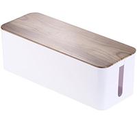 Callstel Floor Cord Covers - organizer per cavi: Cable box grande, 39 x 15,5 x 14 cm, aspetto legno noce con piedini in gomma (scatola per cavi da scrivania, caricabatterie, scatola)