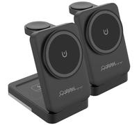 Callstel stazione ricarica Qi per iPhone: Set di 2 Stazione di ricarica 3in1, per iPhone, Apple Watch e AirPods, Compatibile con MagSafe, 15 watt (wireless, rapida, adattatore cuffie)