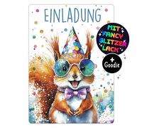CALLUNA®, scoiattolo glitterato, inviti di compleanno per bambini, per bambine e ragazzi, 12 pezzi, simpatici scoiattoli di compleanno, inviti con vernice glitterata colorata, biglietti di invito per