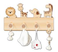 CALLYSONIC Appendiabiti per bambini in legno, appendiabiti per bambini con 4 ganci, 40 x 25 cm, in legno, con motivi animali, appendiabiti da parete per bambini, decorazione per battesimo