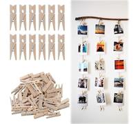 CALLYSONIC Mini mollette decorative in legno, 2,5 cm/3 cm, piccole mollette in legno, piccole mollette da bucato, clip per porta foto, fai da te, 50 pezzi