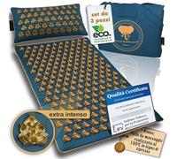 CALM ELEPHANT ORIGINAL MANDALA PRO ECO Set XL 3 pz Tappetino Agopressione Intensivo con Cuscini per Collo e Lombare, Funzione Riscaldante, Tappetino Piedi - Sollievo da Dolore, Tensione e Stress - Blu