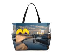 Calm River Sand Dunes Print Large Capacity Beach Travel Bag, impermeabile Beach Tote Bag con zip e tasca, borsa tote bag per viaggi, shopping, piscina