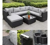 Calma Lux® Set di mobili da giardino per 3-7 persone, diversi modelli, con cuscini extra spessi, per esterni, colore nero classico (Elba)