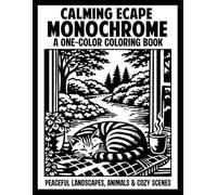 Calming Escape Monochrome A One-Color Coloring Book: Peaceful Landscapes, Animals & Cozy Scenes, Mindful & Relaxing One-Pen Designs for Adults