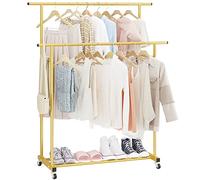 Calmootey Appendiabiti a doppia asta, appendiabiti da appendere, organizer portatile per camera da letto, soggiorno, negozio di abbigliamento, oro