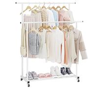 Calmootey Appendiabiti a doppia asta, appendiabiti portatile per camera da letto, soggiorno, negozio di abbigliamento, bianco