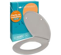 Calmwaters® Sedile per WC Premium di facile installazione, fino a 250 kg, Made in EU, duroplast antibatterico, doppio meccanismo di chiusura morbida, 2 opzioni di fissaggio, rimovibile, ovale, grigio