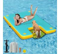 CALOBANA Piattaforma gonfiabile, galleggianti per piscina con rampa per barca, isola galleggiante, per lago, isola, piscina, pontile marino, verde menta e giallo