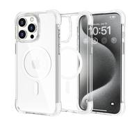 CALOOP Custodia Defender per iPhone 15 Pro Max con MagSafe, robusta cornice rigida antiurto, bordo sporgente per la protezione della fotocamera, trasparente, antigraffio e resistente