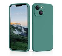 CALOOP Custodia in silicone liquido progettata per iPhone 13, custodia protettiva integrale in morbida gomma gel morbida custodia antiurto con fodera in microfibra, 6,1 pollici (verde pino)