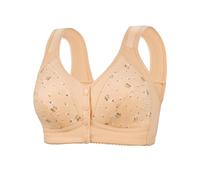 Calore Cane Femminile Reggiseno Sportivo stampato in Cotone abbottonato Frontale Grande Taglia per Donna Senza Ferretto Body Costoso, beige, S
