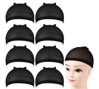 Calotte Per Parrucche Cuffia for parrucca HD, trasparente, elastica, sottile, invisibile, in nylon, for fissare i capelli, traspirante, 8 pezzi(Jet-black)