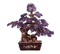 CALQYSH Albero di Pietre Portafortuna in Cristallo Albero Bonsai di Pietre Preziose di Cristallo, Decorazioni Feng Shui for Ricchezza, Fortuna e Fortuna Albero di Pietre preziose(Purple)