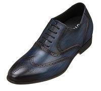 CALTO Scarpe da uomo invisibili per aumentare l'altezza, in pelle, stringate, con punta ad ala, formale Oxford, 7,8 cm, più alto, Blu, 42 EU