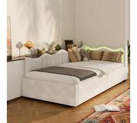 Caluself Divano letto ad aria compressa + lampada a LED in velluto beige 90 x 200 cm