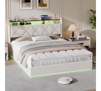 Caluself Letto ad aria beige in lino, 140 × 200 cm