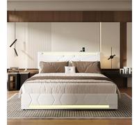 Caluself Letto ad aria, testiera e pediera 160 × 200 cm lino beige